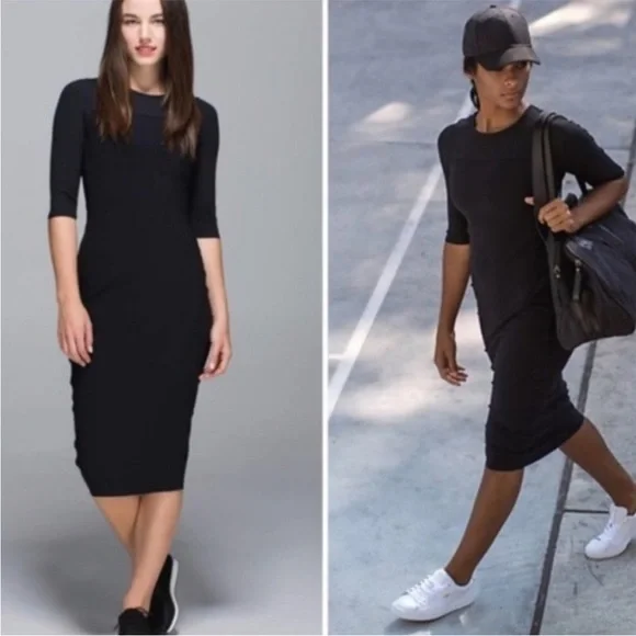LULULEMON Out of This World Four Way Stretch Midi Half Sleeve Bodycon Dress - Picture 2 of 7